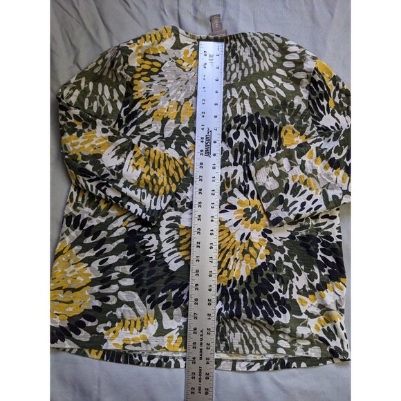 Chicos Top Green Yellow Floral Half Zip V Neck 3/4 Sleeve Womens Size M - Picture 5 of 7